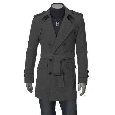 Abrigo Coreano de Otoño e Invierno para Hombre, Gabardina de Moda con Charreteras Mediano y Largo Doble Botonadura de Tweed
