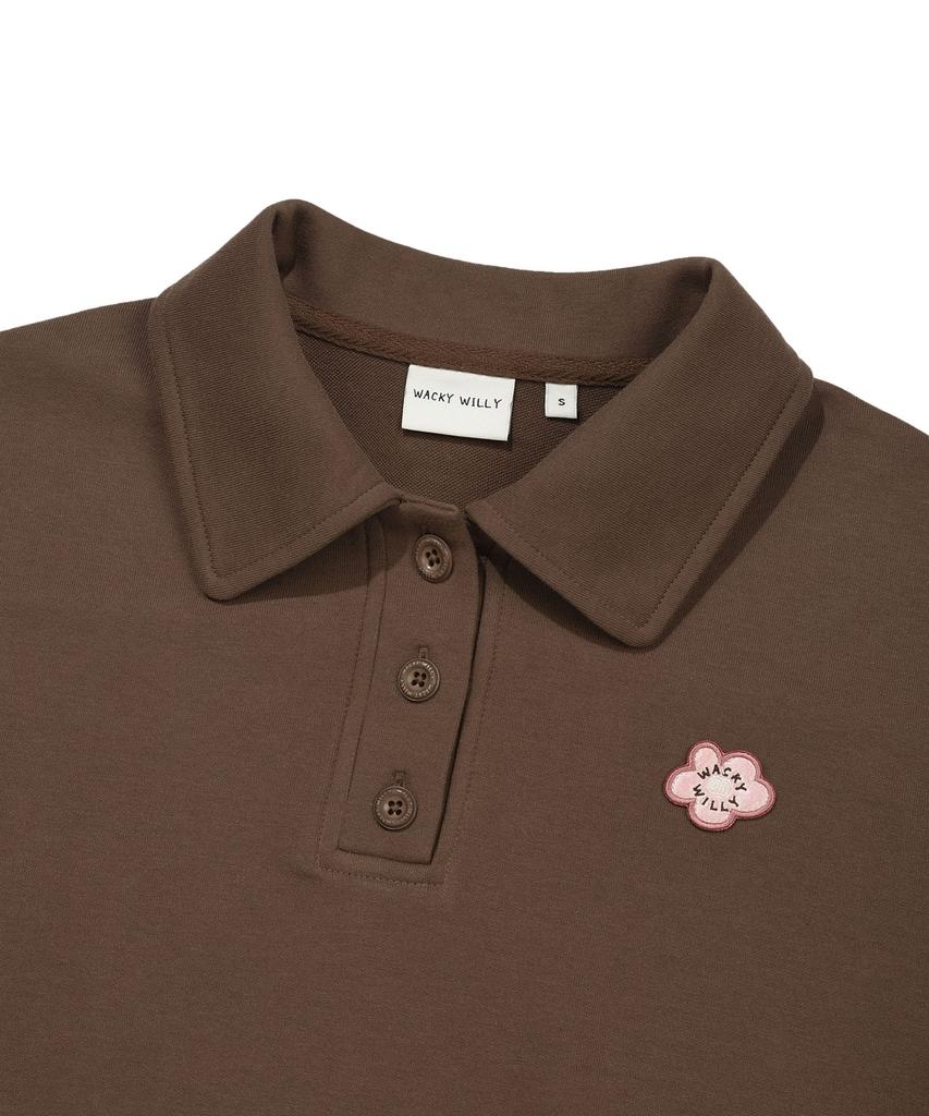 WACKY WILLY Women'S Collared Half Button-Up Sweatshirt Brown