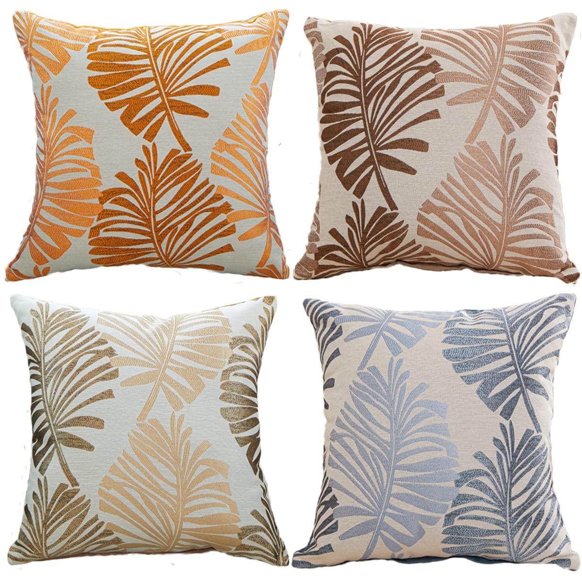 

YunJeude Cushion Set of Nordic Cotton and Stylish and Cute Leaf Jacquard Zipper Modern Interior Design Color Covers, 45x45cm, 4, Style, Linen,