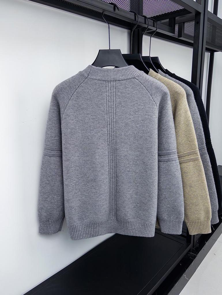 Men's Trendy Loose Fit Round Neck Sweater - Autumn/Winter 2025 Collection, Simple Solid Color Casual Knit Base Layer