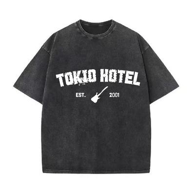 Retro Washed Vintage T-shirt Rock Band Tokio Hotel Kaulitz T-shirt Men's Fashion Casual Pullover Sweatshirt Men Women T-shirt