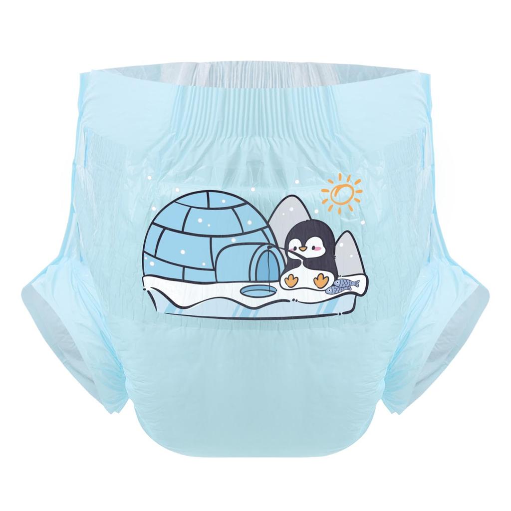 CutiePlusU Adult Diaper Set with Unisex Incontinence Maximum Nighttime Absorbency Blue Backplane Penguin Fishing (3-Pack) Labels, Pants, - (M,