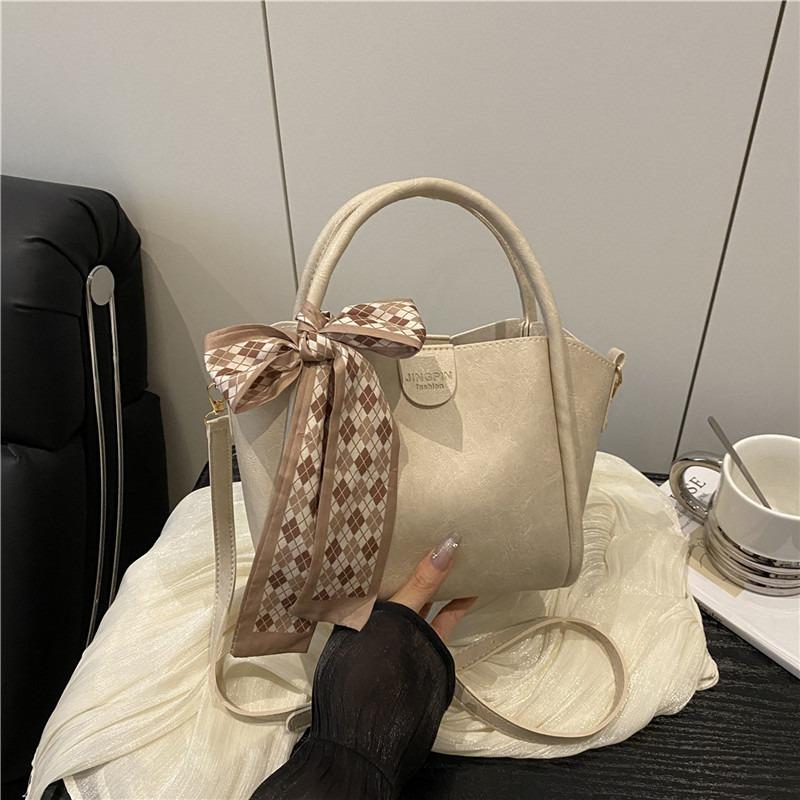 Today's popular vegetable basket silk scarf new solid color soft surface commuting shoulder crossbody portable bucket bag