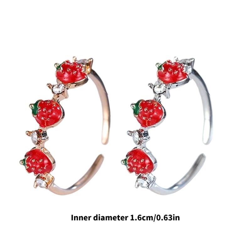 Adjustable Opening Strawberry Design Fashion Ring With Sparkling Cubic Zirconia Stones Versatile Stackable Jewelry For Daily Occasions
