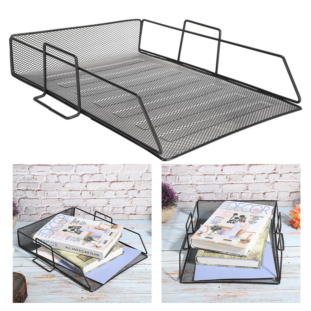 Desktop Tray Organizer Document Letter File Rack Iron Storage Bookshelf Office Supply