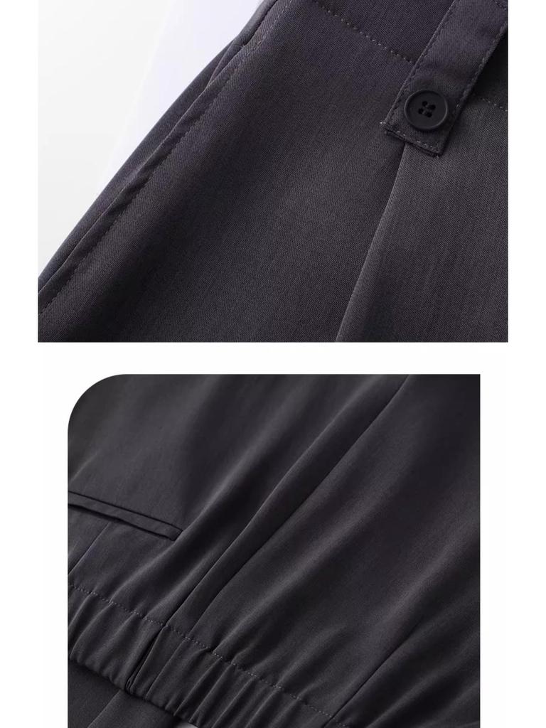 Summer 2025 Women's High-Waisted Gray Wide-Leg Pants - Slimming, Floor-Length, Drapey, Loose, Casual Straight-Leg Design.
