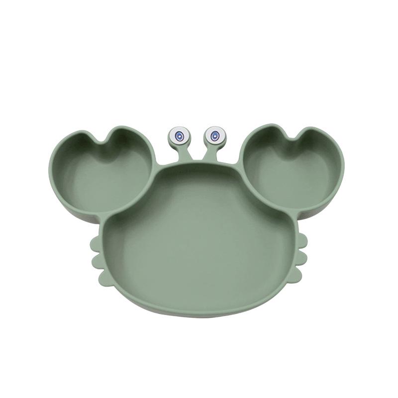 Heat-Resistant Silicone Crab Plate with Suction for Babies - Cute Compartment Design for Feeding