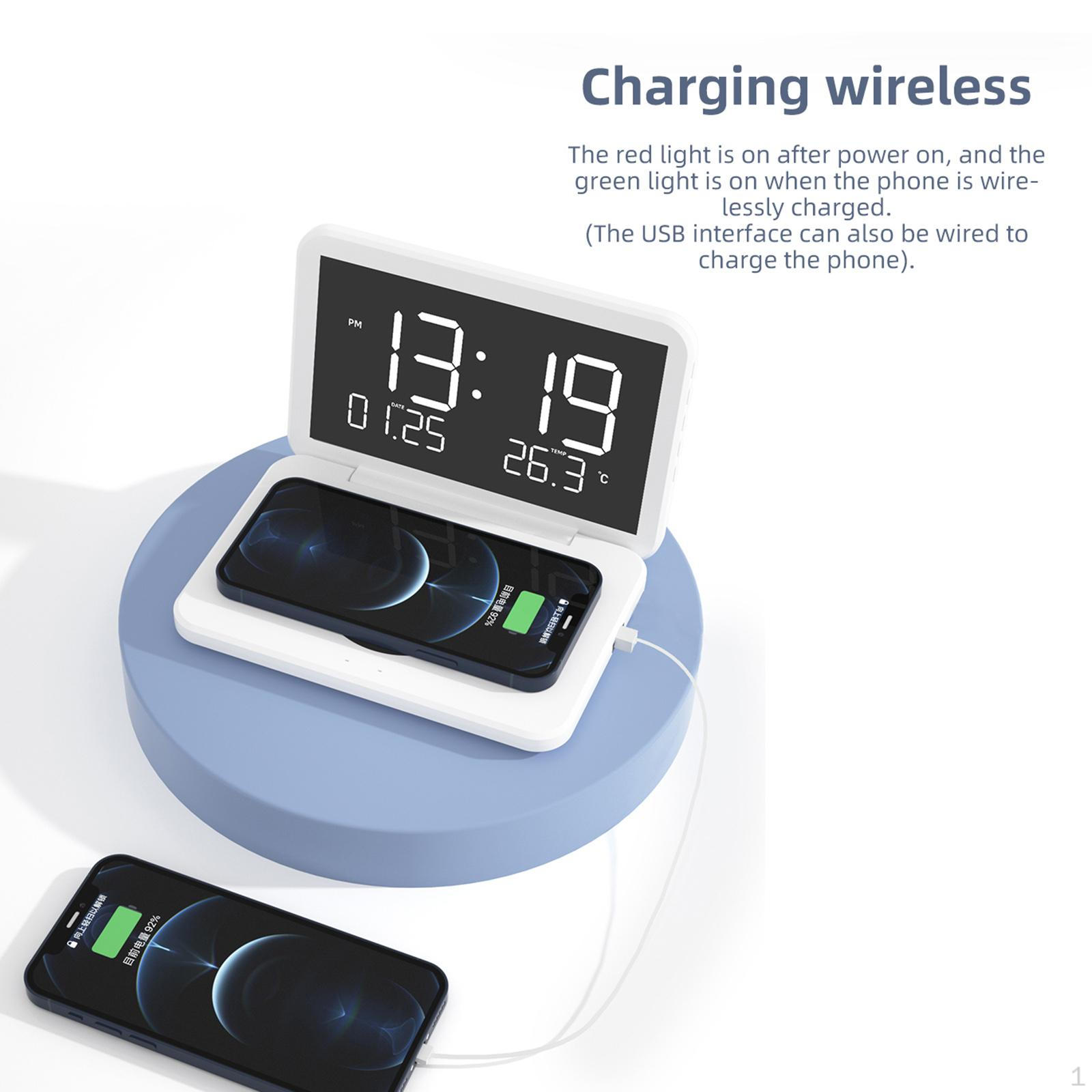 

with Charging Powered 5W Charger 12/24H Calendar Display Dimming for Bedside Desk Decor білий