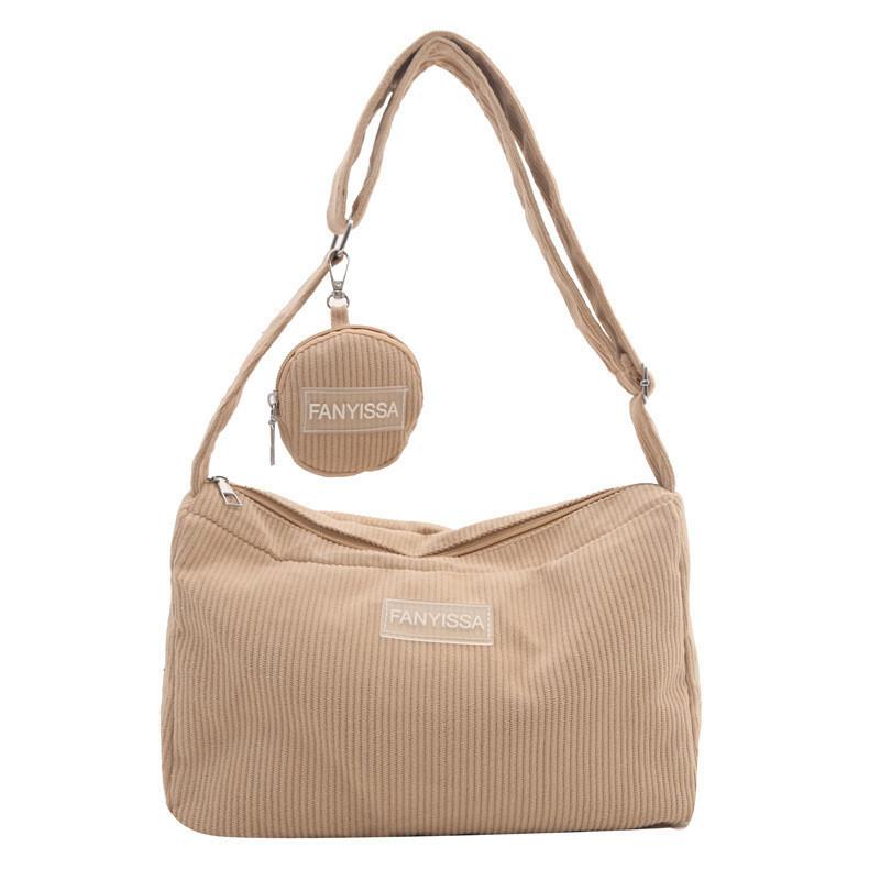 Chic And Minimalist Korean Style Commuter Shoulder Bag In Soft Corduroy For 2024