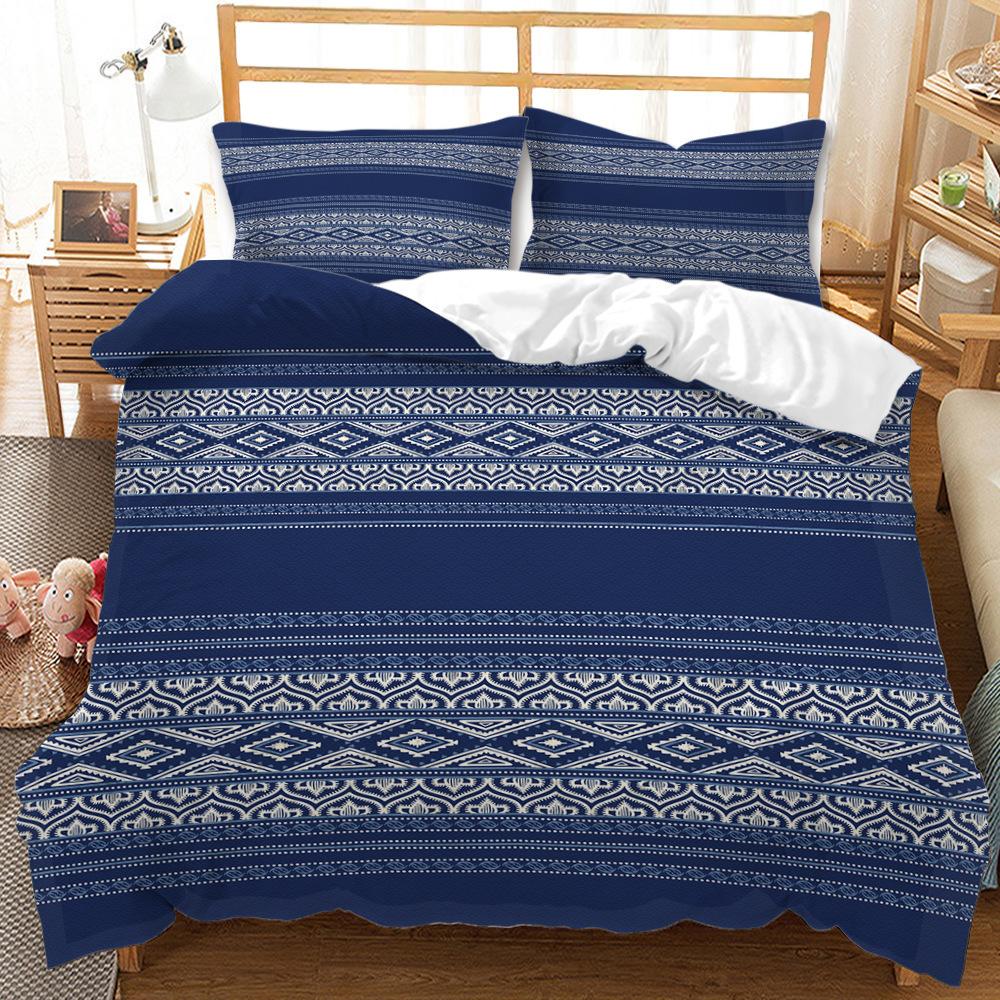 Quilt Cover And Wind Blue Pattern Digital Printing Bedding Three-Piece Set