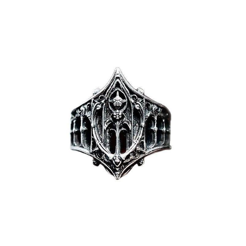 Vintage Gothic Style Ring with Intricate Architectural Design Engraved Pattern Adjustable Band for Men and Women