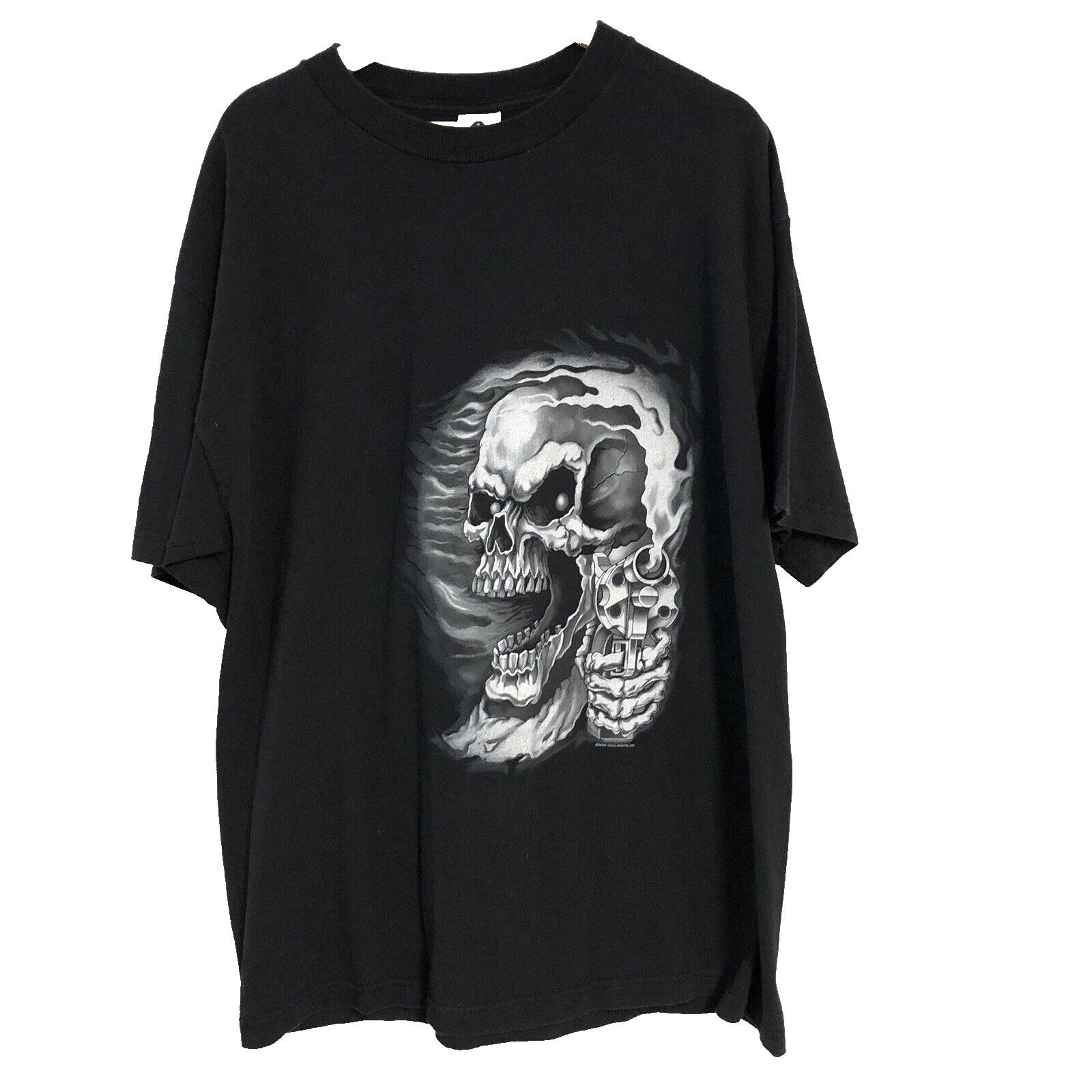 2006 Good Sports Inc Skull Pistol Flame Short Sleeve T-Shirt Size XL S разноцветный