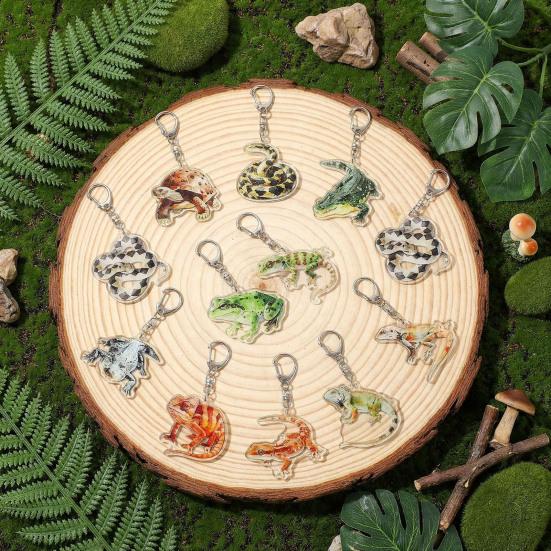 Portable Acrylic Decor 12Pcs 2D Snake Keychain Set, Lizard Reptile Insect Key Realistic Animal Ring Holder, Decorative Pendant for Backpacks Handbags