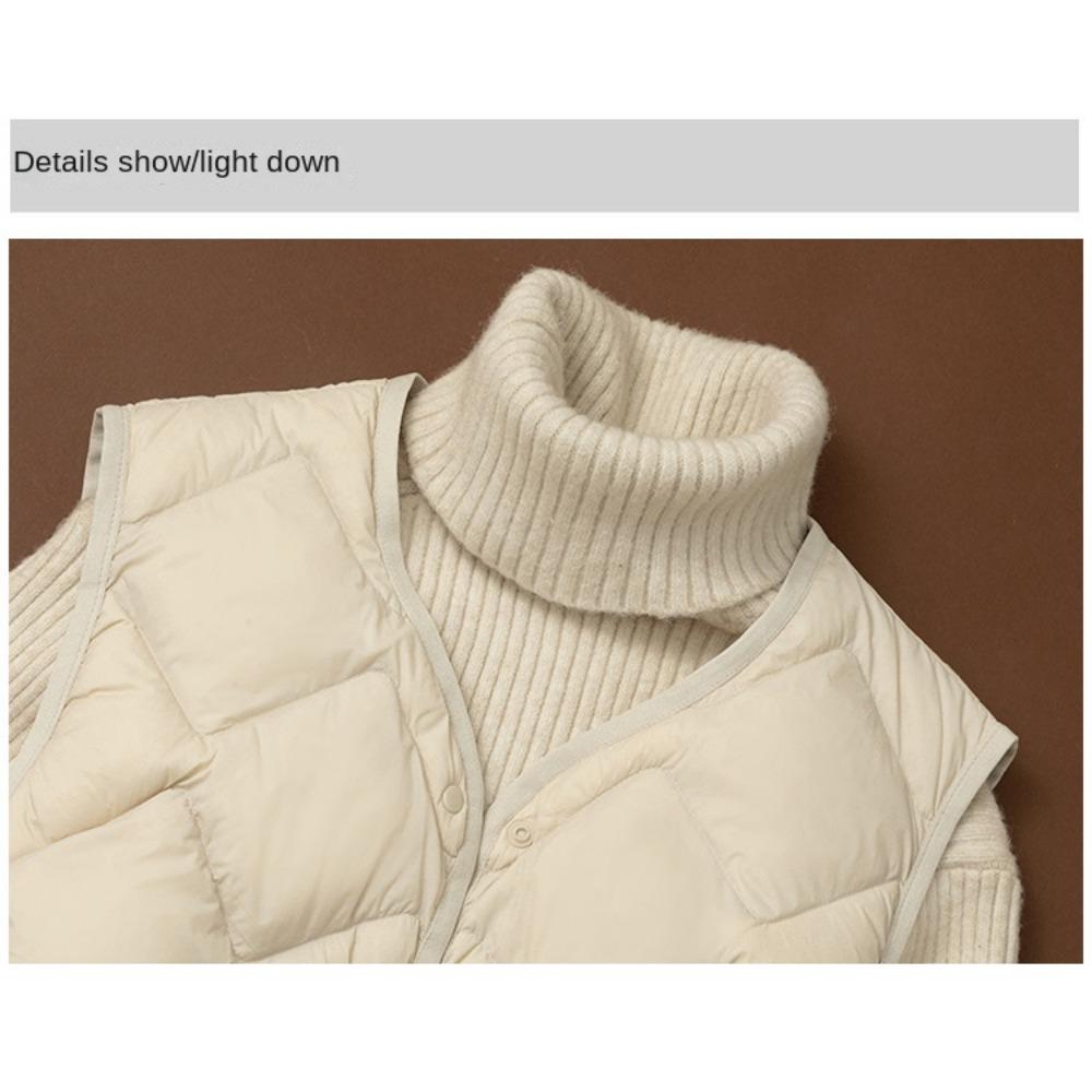 Women's Lightweight Down Vest - Mid-Length V-Neck Autumn/Winter Plus Size Waistcoat - Lightweight Down Lining Sports Vest