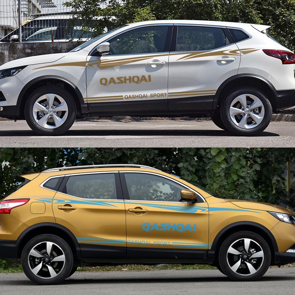 2 st Bilstickers För Nissan Qashqai J10 J11 J12 Vinylfilm Sportstyling Auto Sidokjol Dekal Tuning
