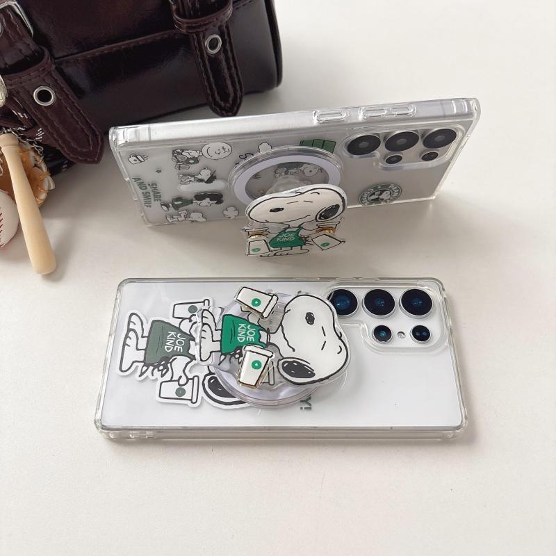 Cute Cartoon coffee Snoopy Magsafe Wireless Charge Folding Case For Samsung S22 S23 S22 S24 S25 Ultra Snoopy Magnetic Holder