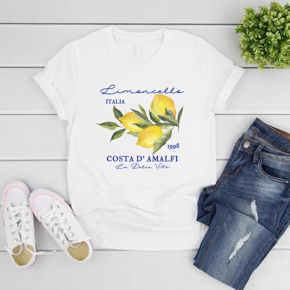 

Retro Limoncello La Dolce Vita Tee Lemon Shirt Italy T-shirt Short Sleeve Women T-shirt Summer Casual Tshirt Aesthetic Clothes S чорний