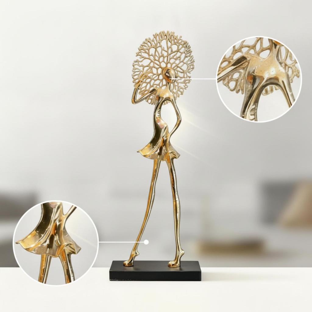 Female Figurine with Ebony Golden Base Form Statue Electroplated Woman Decorative Sculpture