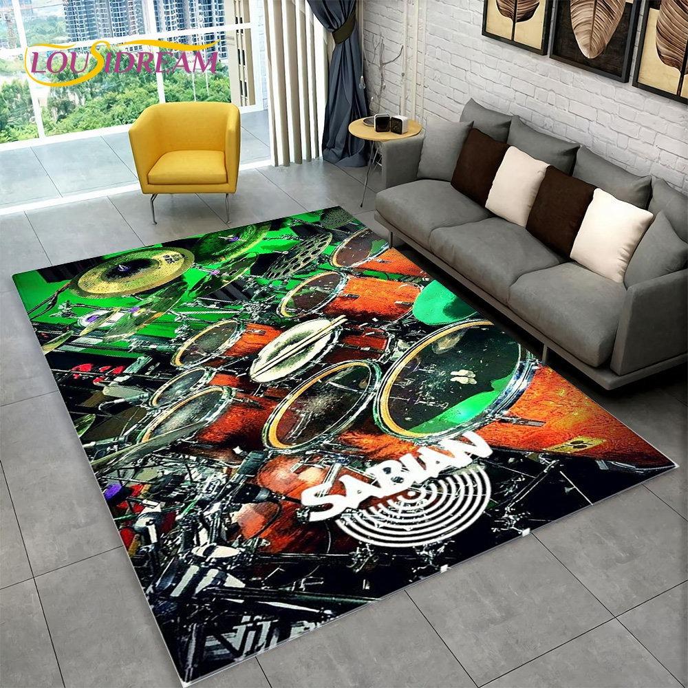 3D Drum Kit Music Instruments Area Large Carpet Rug for Home Living Room Bedroom Doormat DecorArea Rug Carpet Non-slip Floor Mat