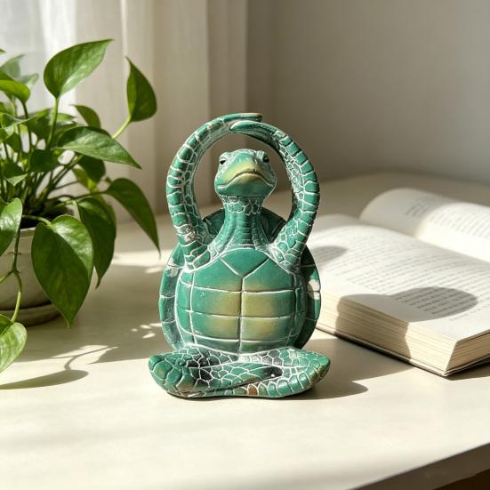 Meditation Yoga Sea Turtle Figurine Small Coastal Beach Animal Sculpture Resin Zen Statue for Aquarium Fish Tank Home Desk Decor