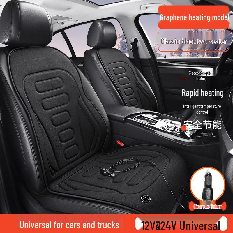 Universal 12V/24V Graphene Heated Car Seat Cushion with Cigarette Lighter Adapter