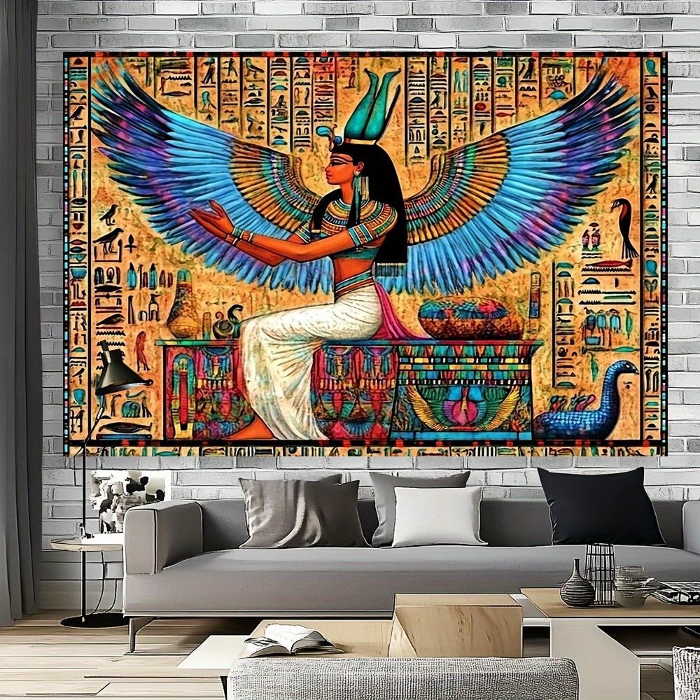VIKAMA Ancient Egyptian Isis Mural Tapestry Blue Winged Goddess And Hieroglyph Design For Home And Guesthouse Home Decoration 74x94cm(29x37in)