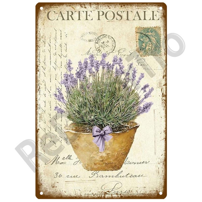 Lavender Metal Sign Plaque Vintage Flowers Tin Sign Wall Decoration For Room Art Garden Kitchen Home Living Room Iron Painting