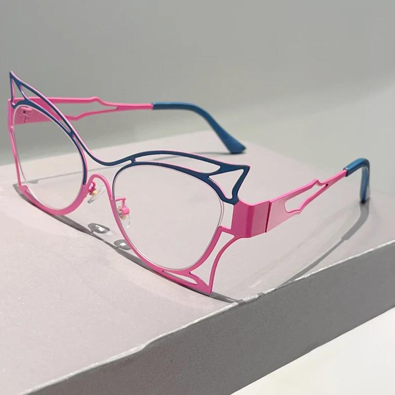 Butterfly Shaped Eyeglasses Women Fashion Hollowed Rim Blue Light Blocking Optical Frames Trendy Stylish Design Glasses