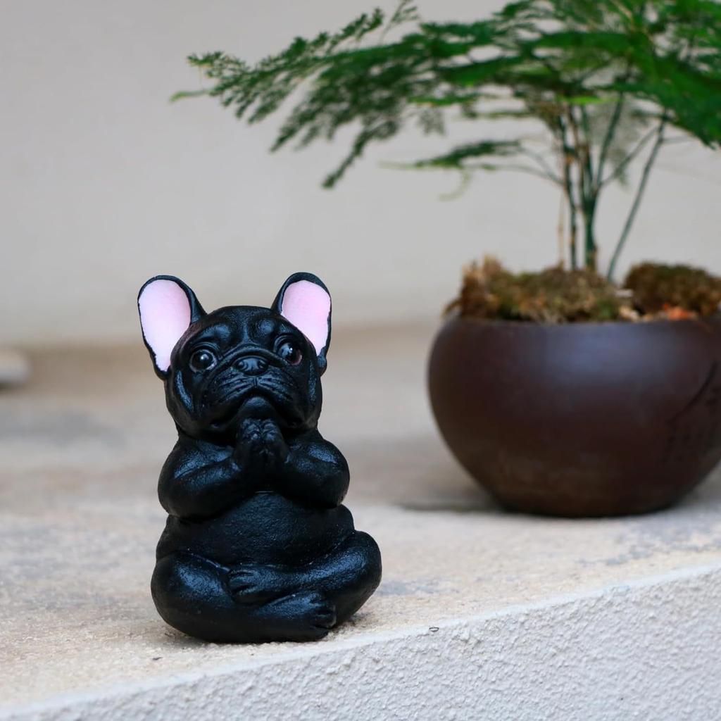 Resin Bulldog Sculpture Ornaments Meditation Dog Statue Yoga Animal Figurine Cute Garden Yard Ornament Indoor Home Desktop Decor