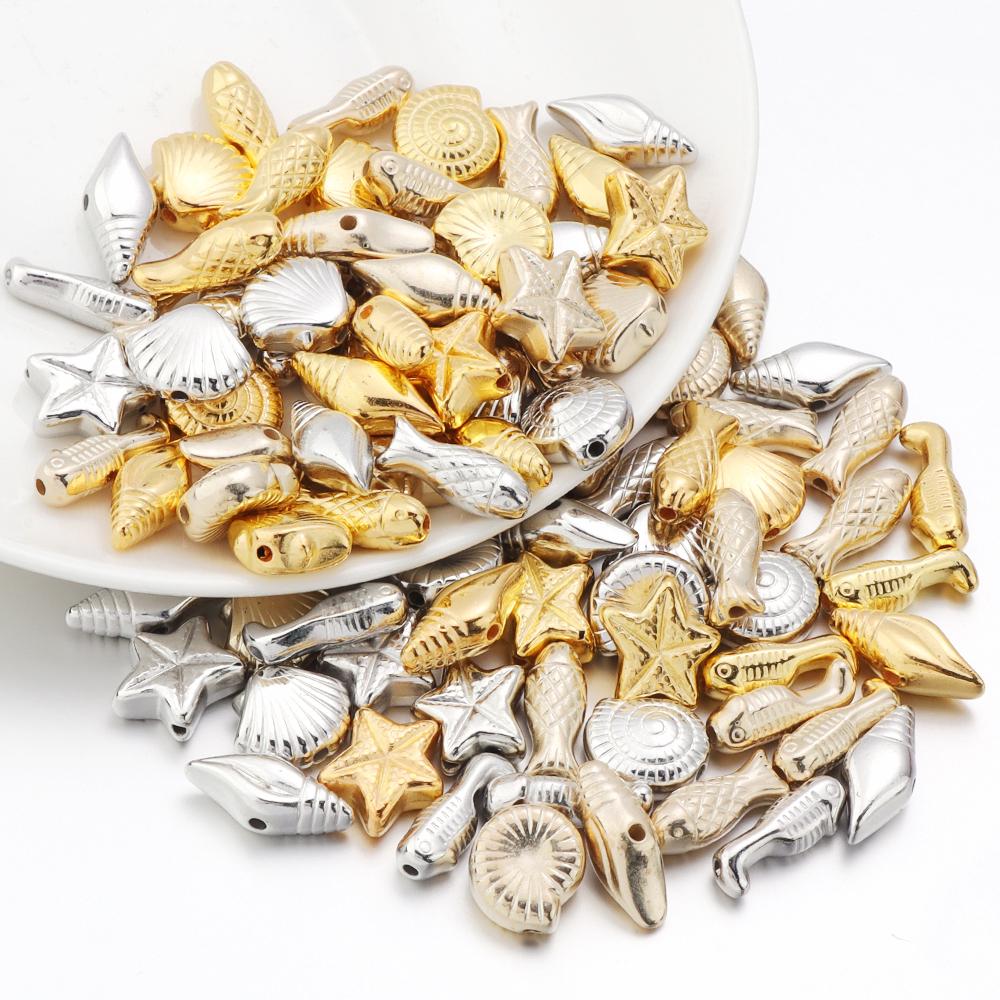 Apx 65pcs/lot CCB Ocean Series Beads Gold Color Conch Fish Charm Bead for DIY Necklace Bracelet Jewelry Making Findings