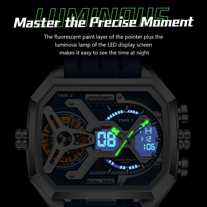 Luxury Men Wristwatch Date Week Luminous LED Quartz Man Clock Silicone Strap Electronic Dual Time Fashion Men's Watches