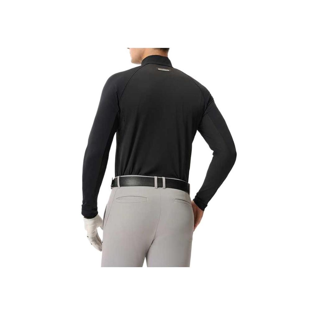FILA Golf Series Comfortable Solid Color Pullover Stand Collar Long Sleeve T-Shirt Men Tops Deep-Black A11M515216F-BK