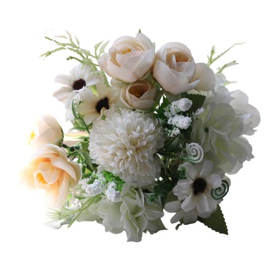Artificial Flowers Bunch Realistic Faux Silk Flowers Long-Lasting Hydrangea Rose Fake Flowers