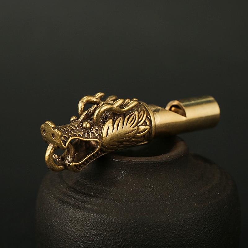 Handmade Brass Dragon Head Whistle Car Keys Chains Pendantsoutdoor Survival Tool