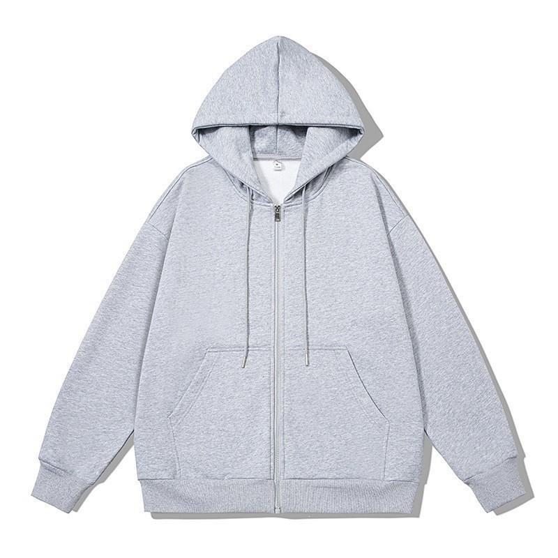 Womens Zip Up Hooded Sweatshirt Loose Fit Solid Color Casual Versatile Multiple Colors American Street Style