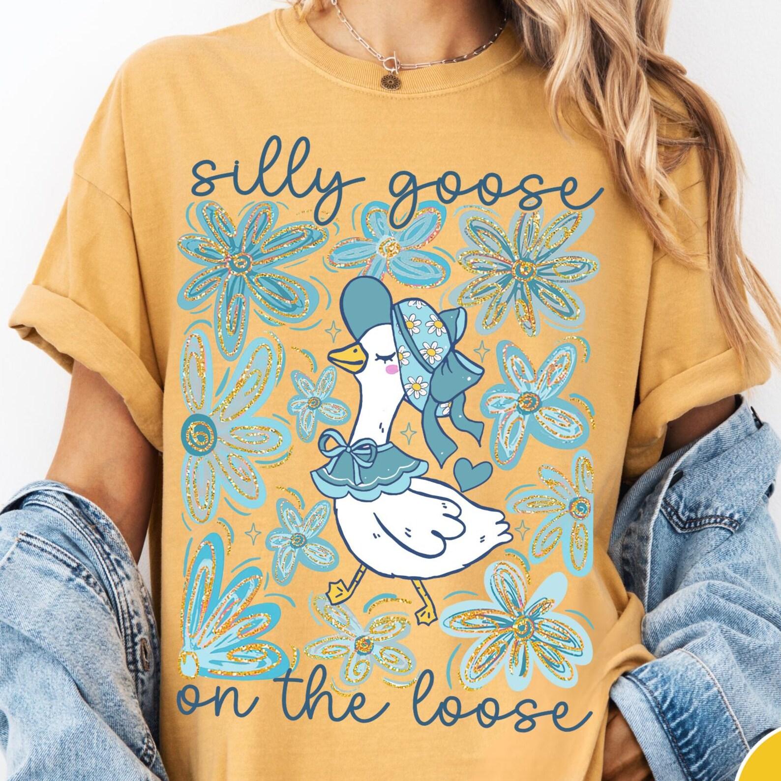 Silly Goose On The Loose Comfort Colors® T-Shirt, Boho Floral Goose Shirt, Funny Goose T-Shirt, Oversized Graphic Retro Vintage T-Shirt S
