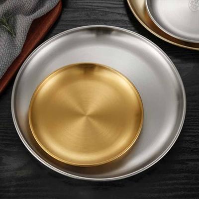 1Pcs Dining Disc Tablett Flach Geschirr Gericht Tragbare Edelstahl Platte
