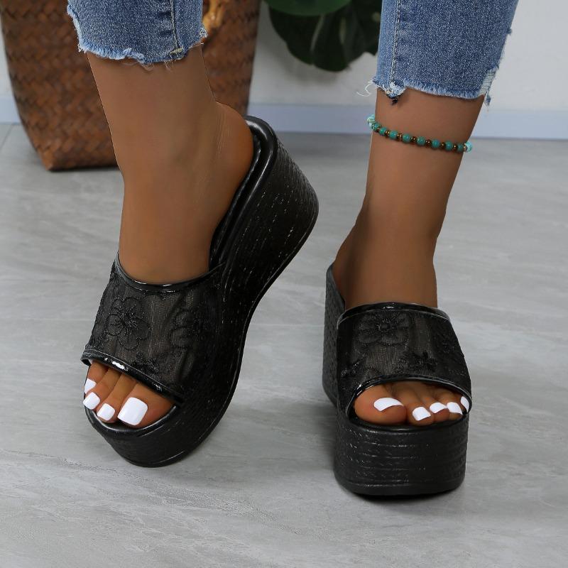 Women's Outdoor Wedge Slide Slippers, Summer New Chunky Sole Sequin Trendy Fashion Casual One‑Strap Sandals