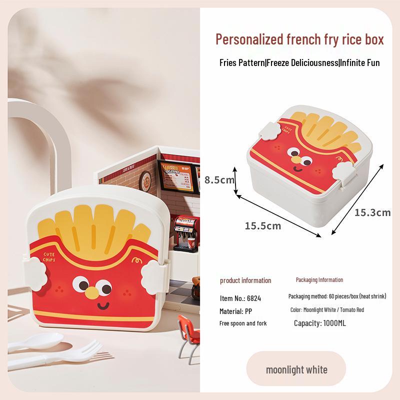 

Leak-Proof Cartoon Bento Box with Creative French Fries, Fried Chicken, and Rice – Microwaveable Lunch Box for Students and Office Workers