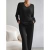 Western Style Spring and Autumn New Cross-Border V-neck Solid Sunken Stripe Loose Long Sleeves Shirt Trousers Casual Two-piece Suit Women Clothes