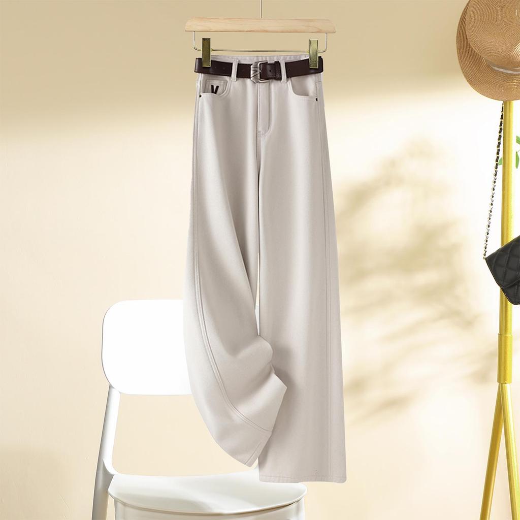 2025 Retro Yellow Plus Velvet Wide-Leg Women's Jeans: Spring & Autumn Collection