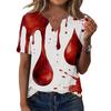 Women's Casual Halloween Print V Neck Short Sleeve Button Front T Shirt Top Lightweight Comfortable Summer Blouse