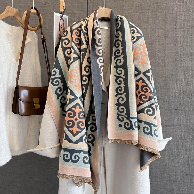 New Simple Geometric Pattern Printed Scarf Autumn and Winter Warm Skin-friendly Fashion Versatile Multi-functional Scarf Shawl Women