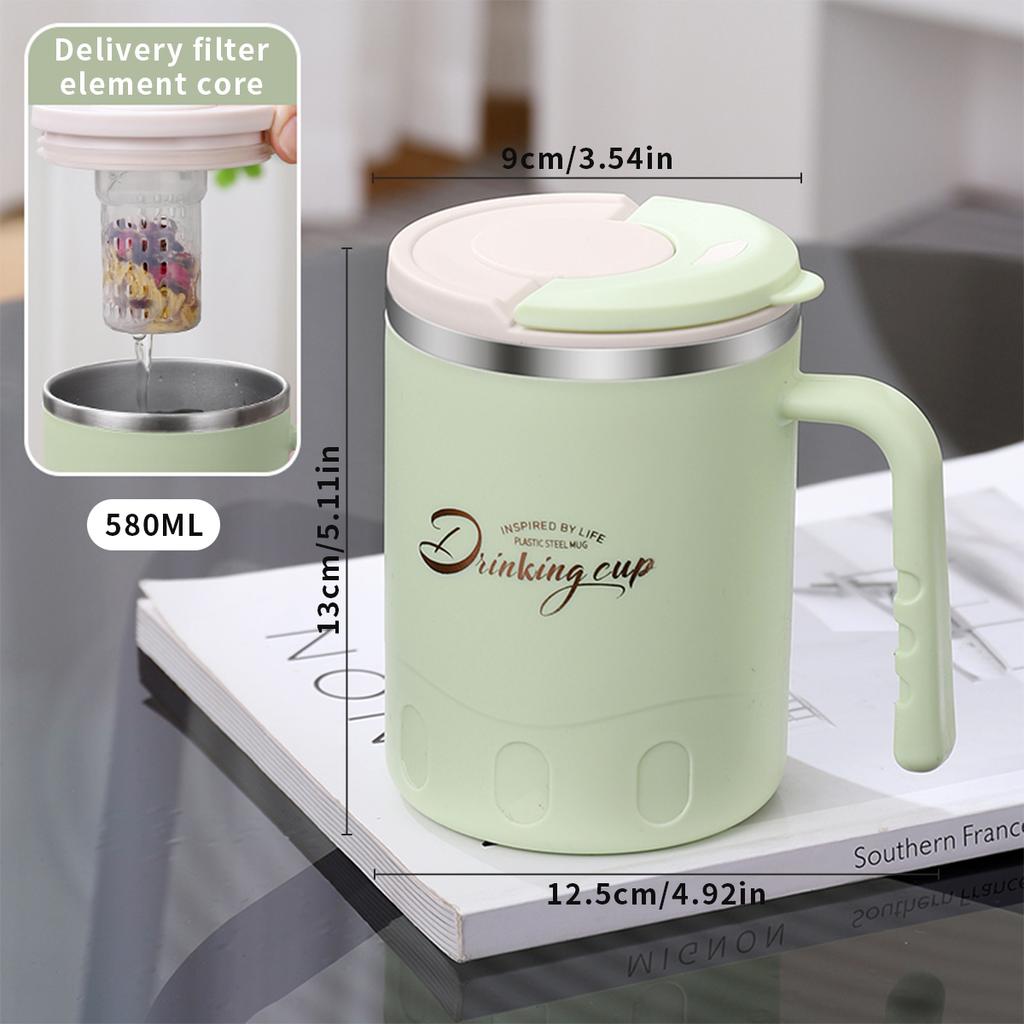 580ML Doppelwandig isolierter Wasserbecher Tumbler Tragbarer, versiegelter, auslaufsicherer Kaffeebecher mit Sieb & Henkel Trinkbecher Trinkgeschirr
