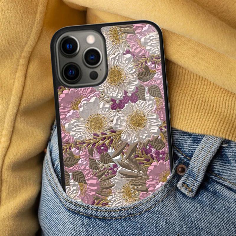 Flower Relief Soft Phone Case for iPhone 17 Air 16e Pro max 15 Pro 13 14 Plus 11 12 MagSafe Magnetic Coque