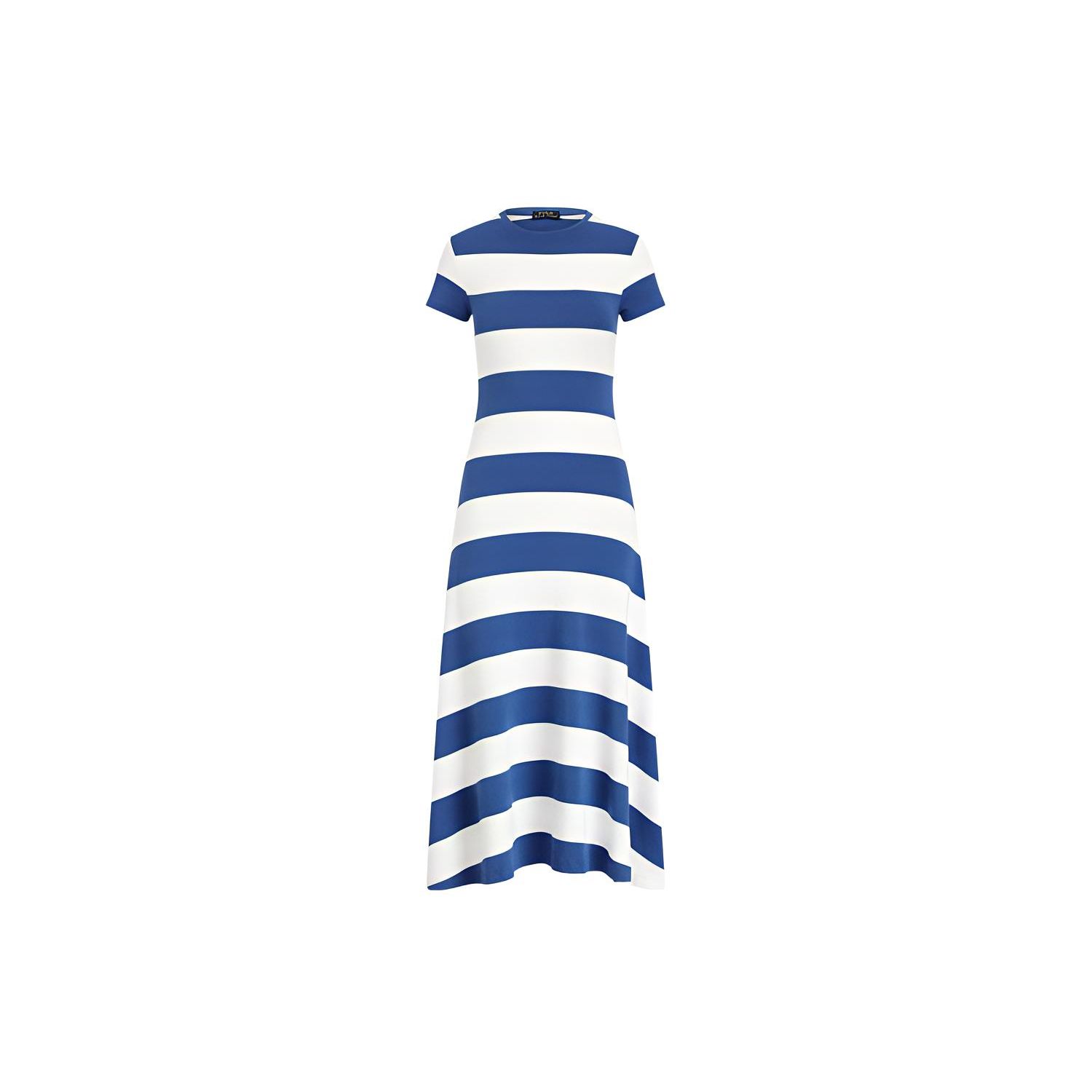 

Платье женское Polo Ralph Lauren Ss22 в широкую полоску, рубчик, с круглым вырезом, с коротким рукавом, синее WMPODRSNFA20190-400 XS
