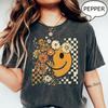 Comfort Colors® Checkered Boho Floral Fall Shirt, Autumn Fall Shirt, Floral Face T-Shirt, Thanksgiving Gift, Retro Floral Shirt