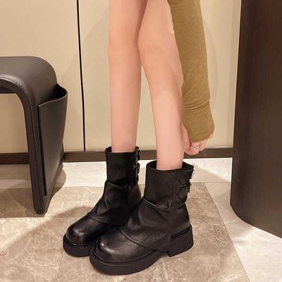 Chunky Heels, Thick-soled Boots, New Retro Trouser Boots, Casual and Versatile Ankle Boots, Women's Shoes