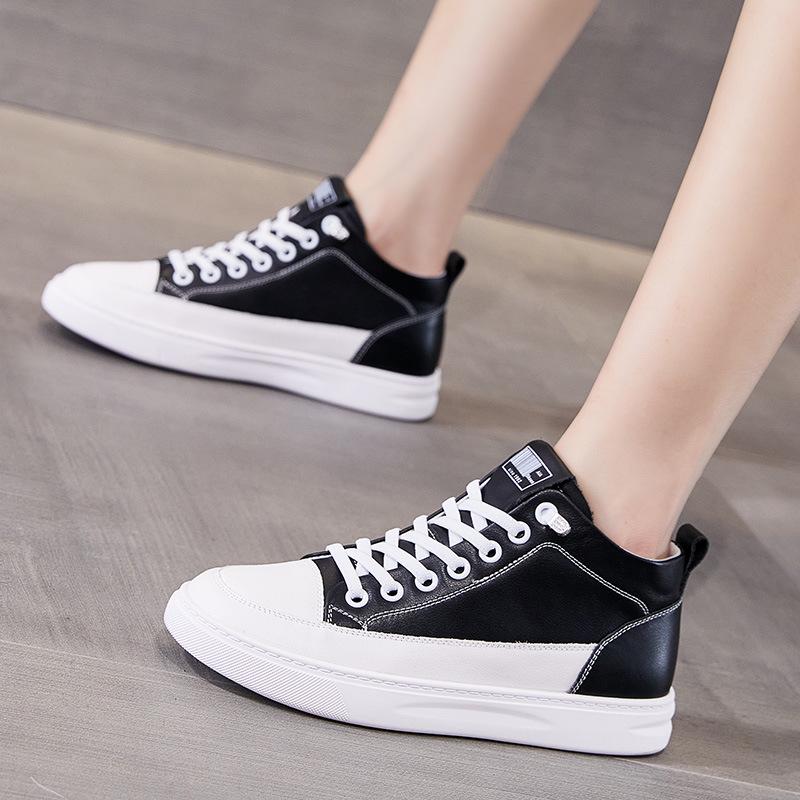 Dámské bílé kotníkové boty z pravé kůže - podzim/zima 2025, univerzální styl, plus samet, první vrstva hovězí kůže, ideální na běhání a cestování.