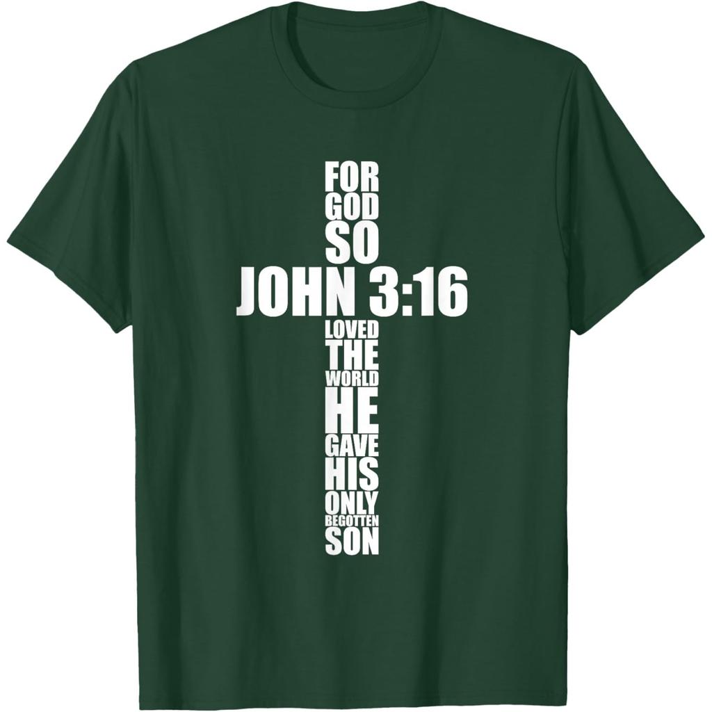 John 316 Cross Christian Bible Verse Religious Graphic Tshirt Men Casual